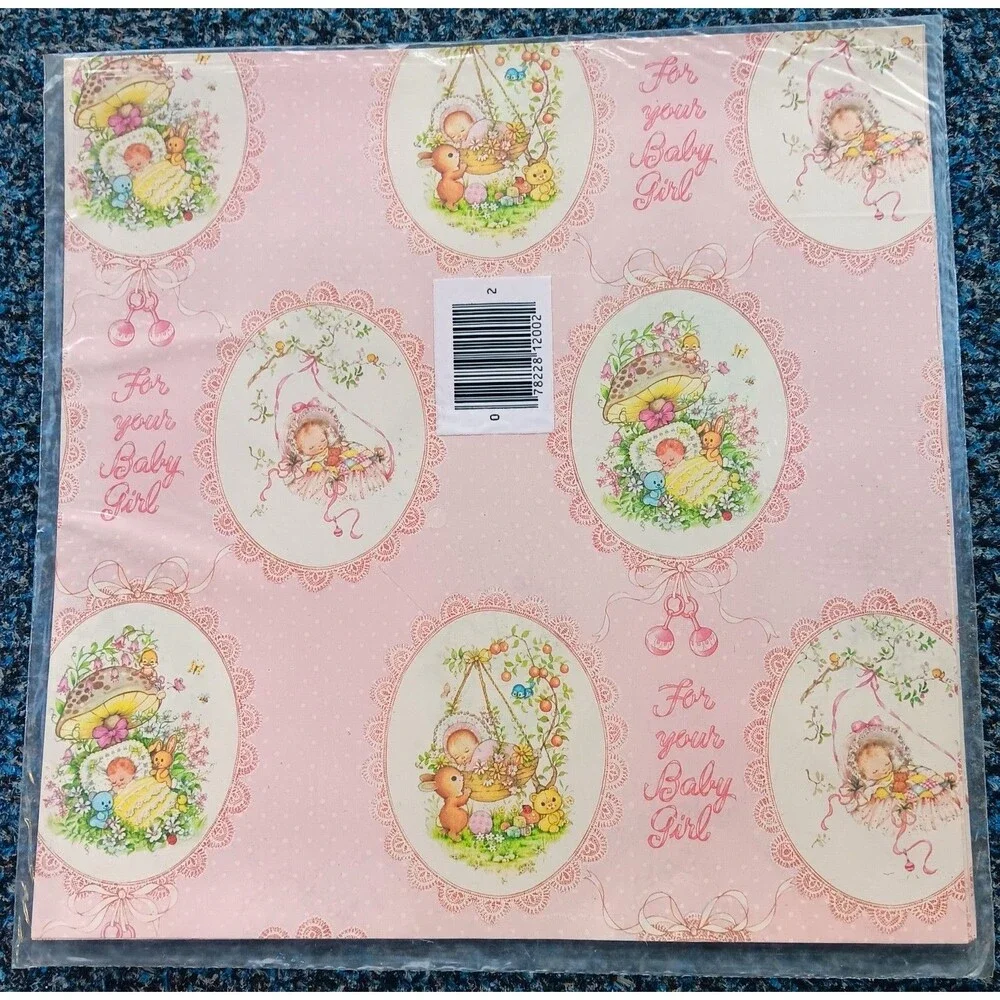Vintage Hy-Sil Gift Wrap Wrapping Paper For Your Baby Girl Shower 2 Sheets 20x30